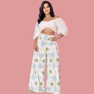 conjunto de pantalón confeccionado en lino rosa clara