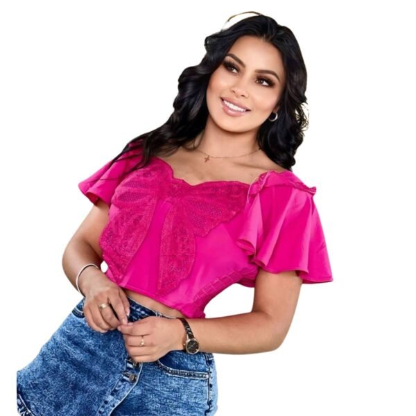 Blusa de mariposa de alto relieve con resorte en la espalda