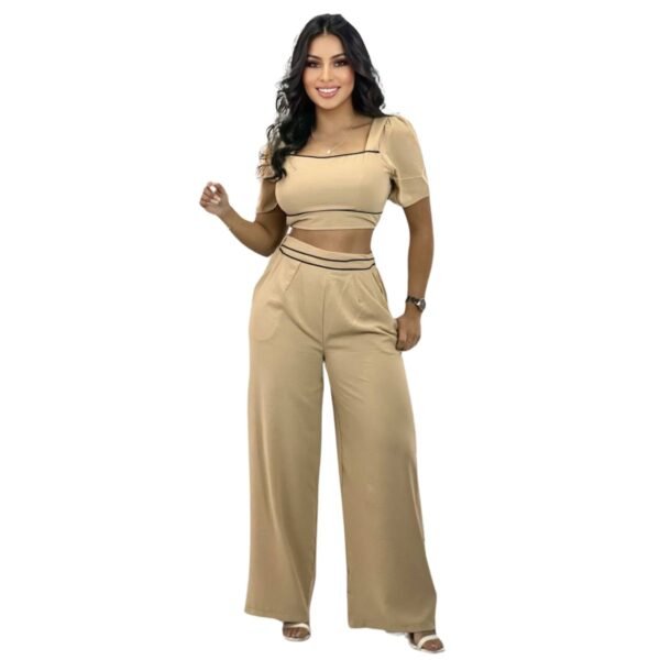 Conjunto de 2 piezas pantalón y blusa en lino fino - Image 4