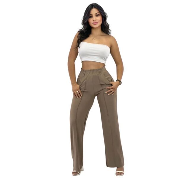 Pantalón con bolsillos recto resorte  licrado tiro alto - Image 4