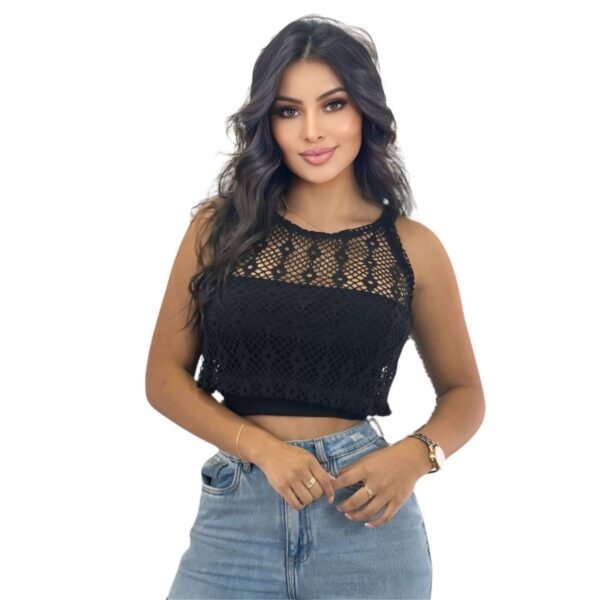 Blusa licrada tipo malla en material de crochet
