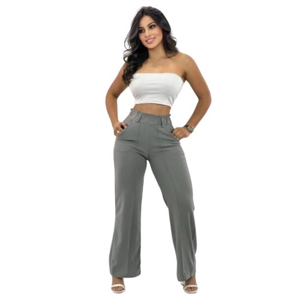 Pantalón con bolsillos recto resorte  licrado tiro alto - Image 3