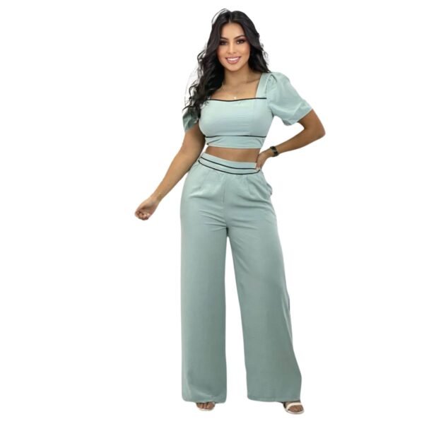 Conjunto de 2 piezas pantalón y blusa en lino fino - Image 5