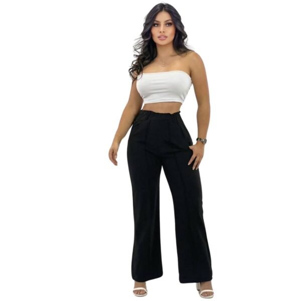Pantalón con bolsillos recto resorte  licrado tiro alto