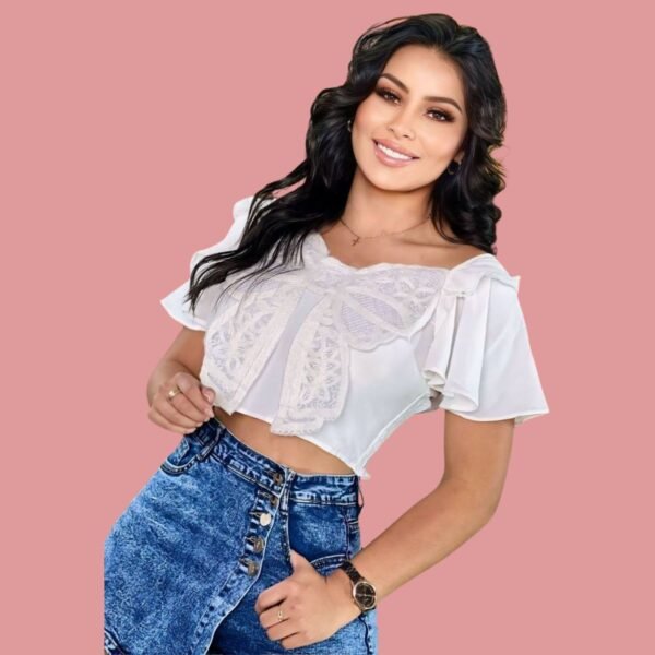 Blusa de mariposa de alto relieve con resorte en la espalda - Image 4