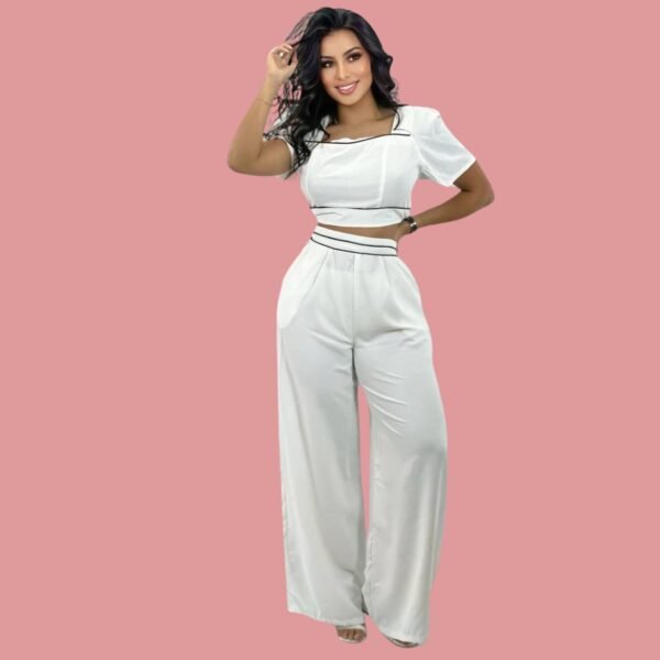 Conjunto de 2 piezas pantalón y blusa en lino fino - Image 2