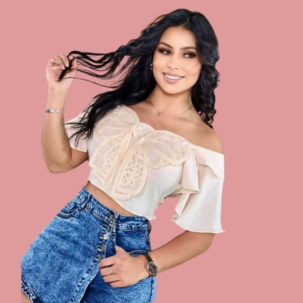 Blusa de mariposa de alto relieve con resorte en la espalda - Image 5